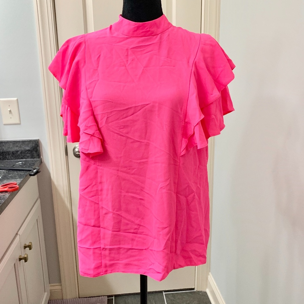 Asos Hot Pink Ruffle Mock Neck Top Sz 12